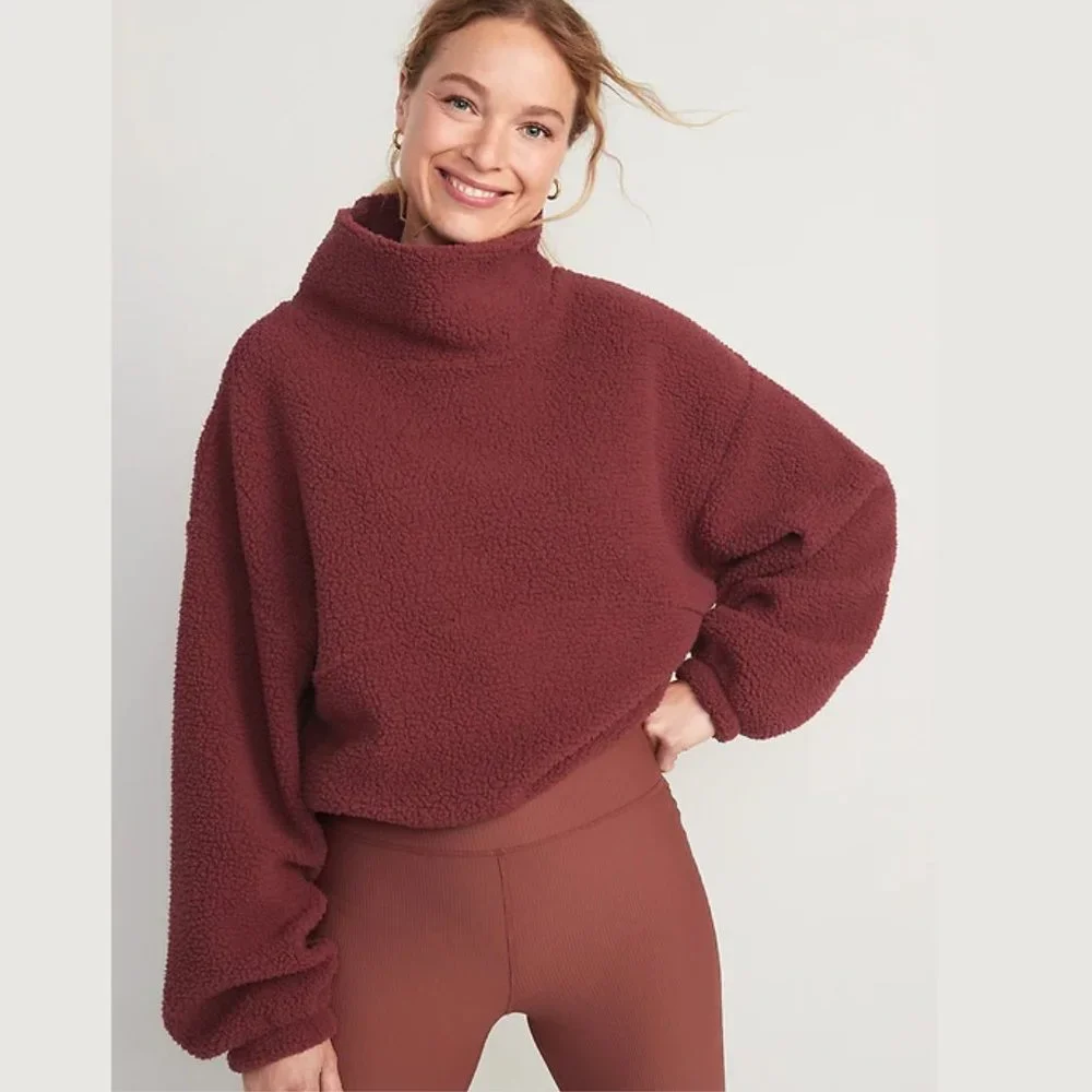 NWT! Women's Scarlet Oak Cropped Sherpa Pullover Turtleneck Sweater - Size 2X